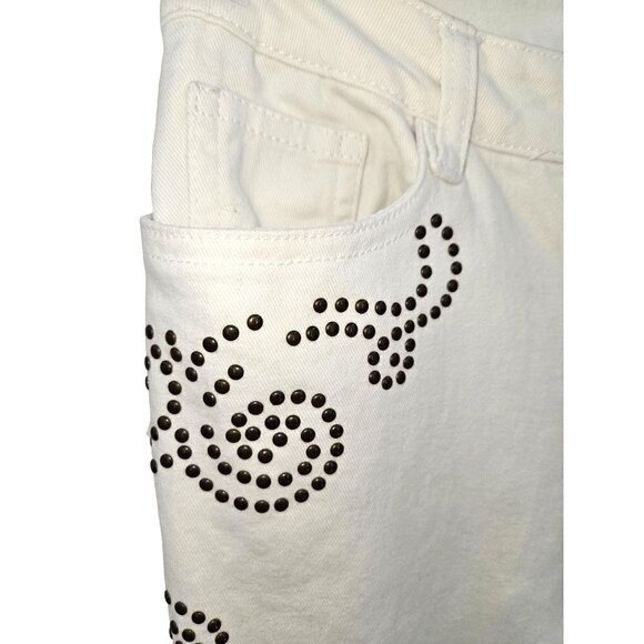 Boston Proper Jeans Womens Sz 4 Flare Embellished Studded Stretch Mid Rise White - Picture 4 of 12